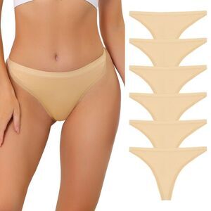 6pcs Thongs Set G-String Panties Hi-Cut Tangas Underwear 6 Beige